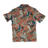 Vintage 90s rayon coral blue grey leaf pattern Hawaiian shirt size M by Campia